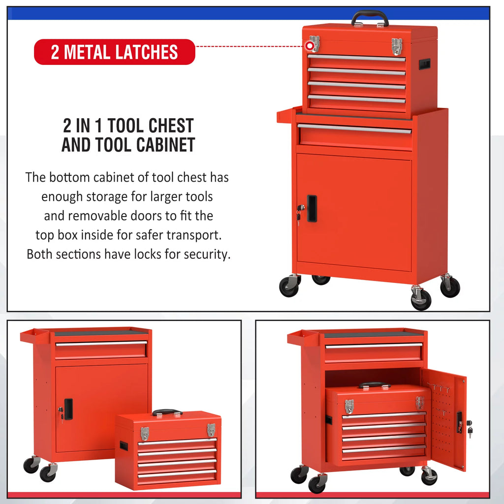 Red 5 Drawer Tool Storage Cabinet with Wheels and Lock E8591