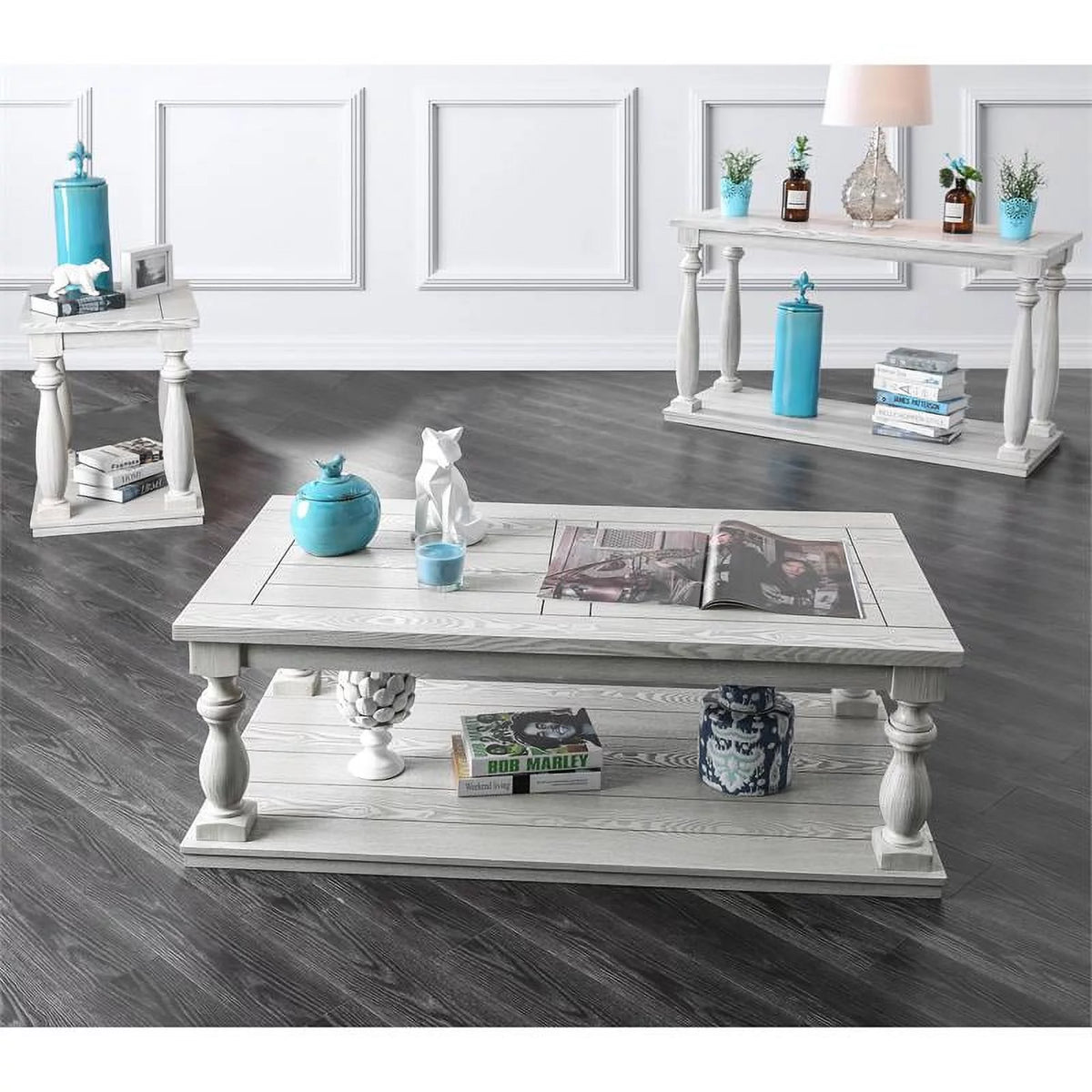 Antique White Wood Open Shelf Sofa Table H526