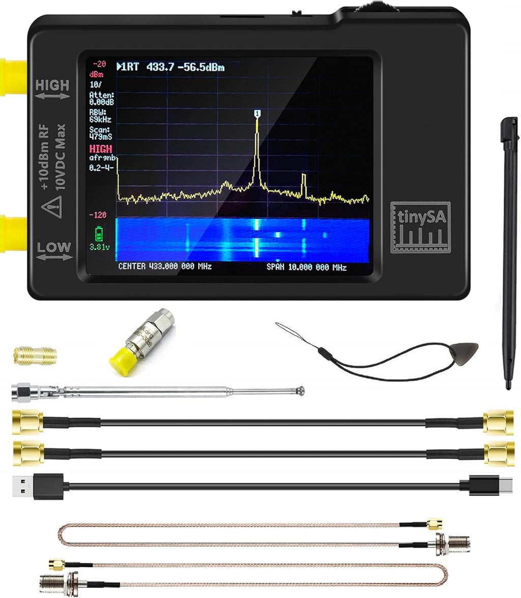 Portable Handheld Spectrum Analyzer with Antenna Cables & Attenuator 0.1MHZ-960MHz 2.8'' Touchscreen F44434