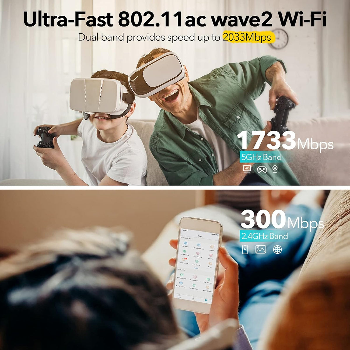 AC2100 Dual-Band WiFi Router, 2033 Mbps, MU-MIMO, 4 Gigabit LAN Ports, Pack of 2 P915