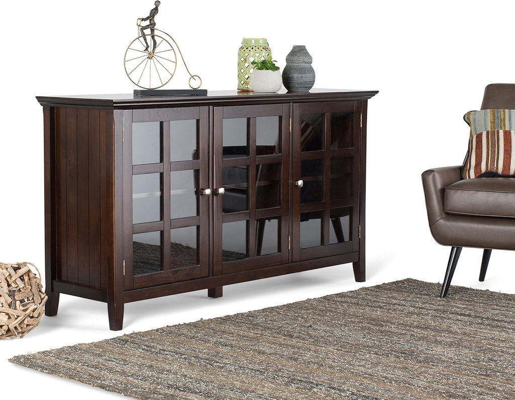 62 inch Wide Rustic Storage Cabinet with 3 Tempered Glass Doors B2977