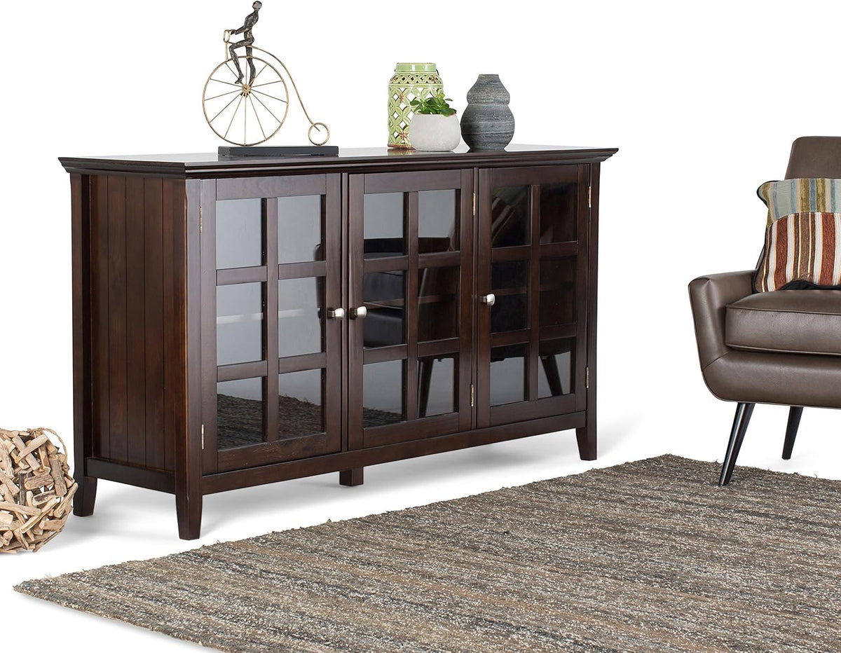 62 inch Wide Rustic Storage Cabinet with 3 Tempered Glass Doors B2977