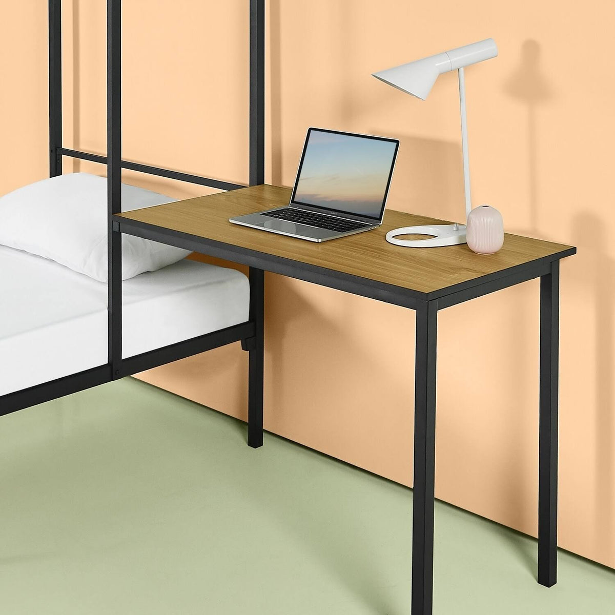 Canopy Bed Frame with Desk, Twin - Black Y1011