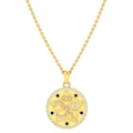 Round Blue Sapphire & White Diamond Chain Pendant Necklace in Yellow Gold Plated 925 Sterling Silver P3601