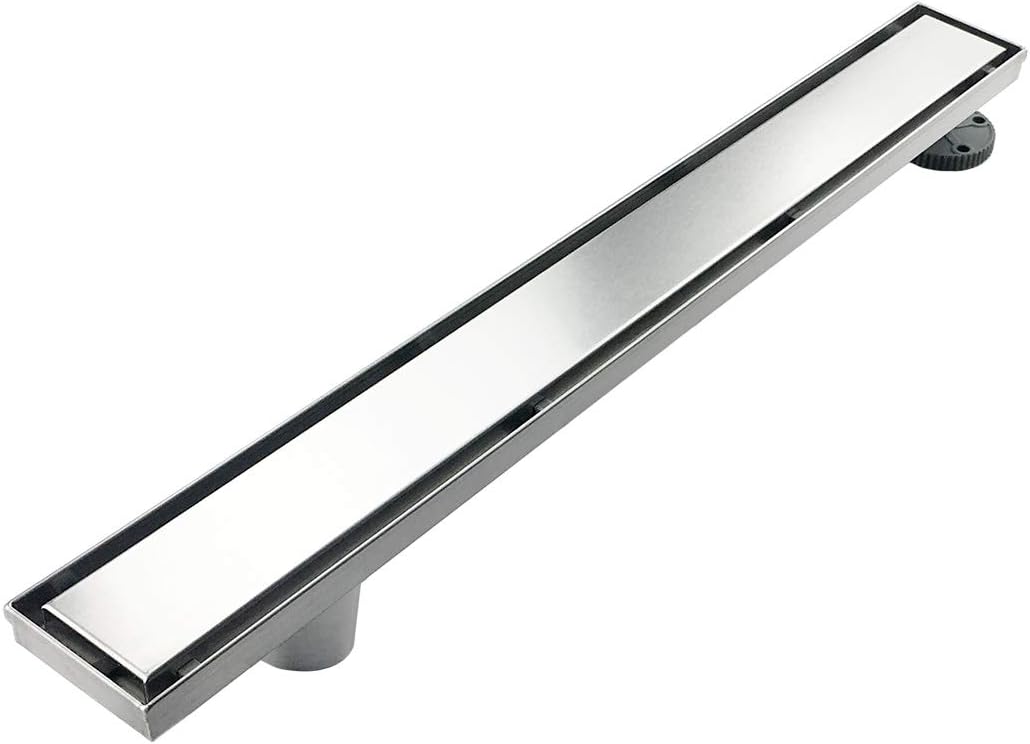 36-Inch Offset Linear Shower Drain with Tile Insert Grate Cover, Brushed 304 Stainless Steel Rectangle Side Outlet Shower Floor Drain Y83697