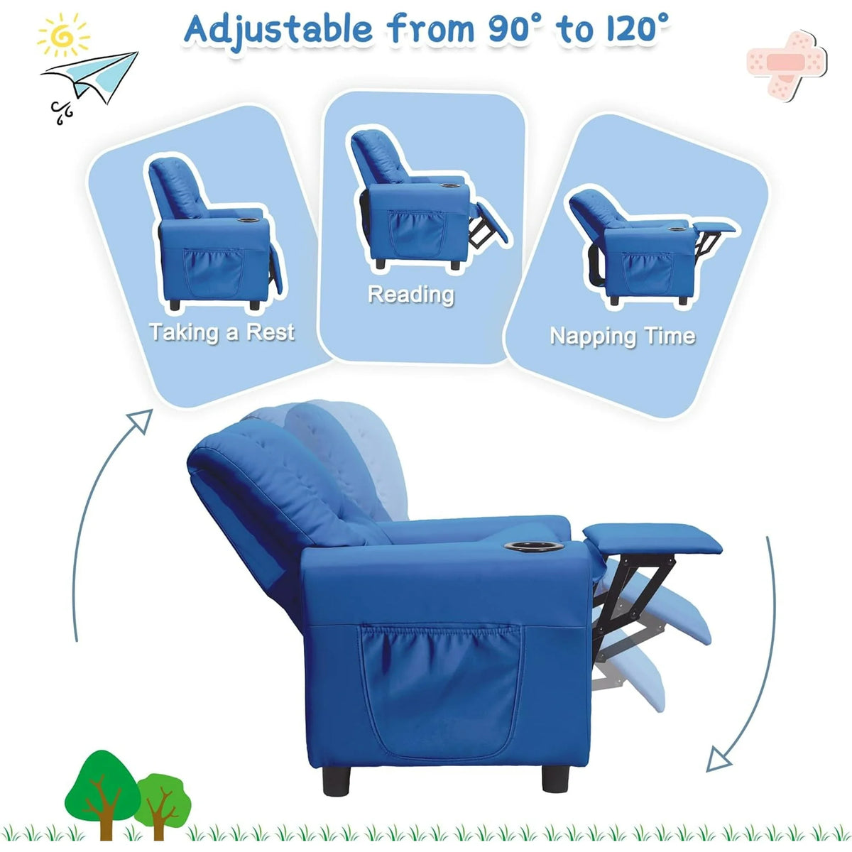Kids Recliner Chair with Cup Holder Navy Blue O672