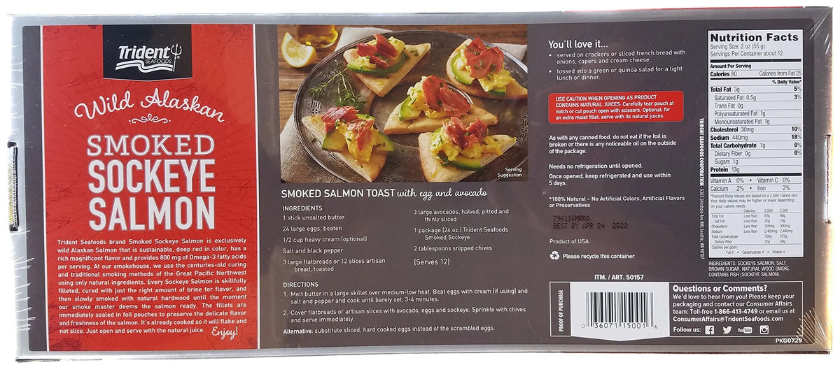 Smoked Sockeye Salmon, 24oz, 2 Pack (Total of 48 ounces) K4144