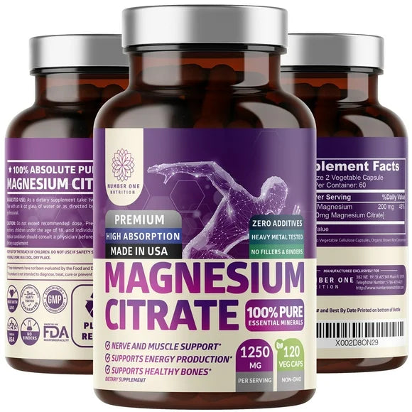 Magnesium Citrate Capsules 1250mg 120 Veg Caps K433