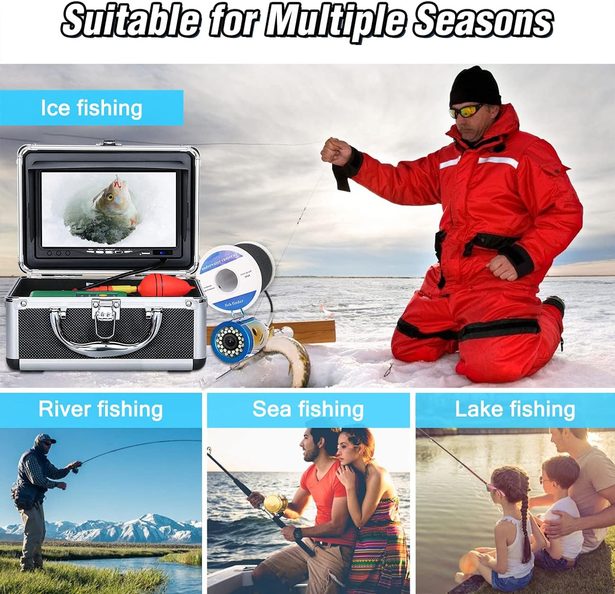 Portable Underwater Fishing Camera with 30 LEDs and 7inch 1080P IPS Monitor with DVR 16GB SD Card (30M) H574888