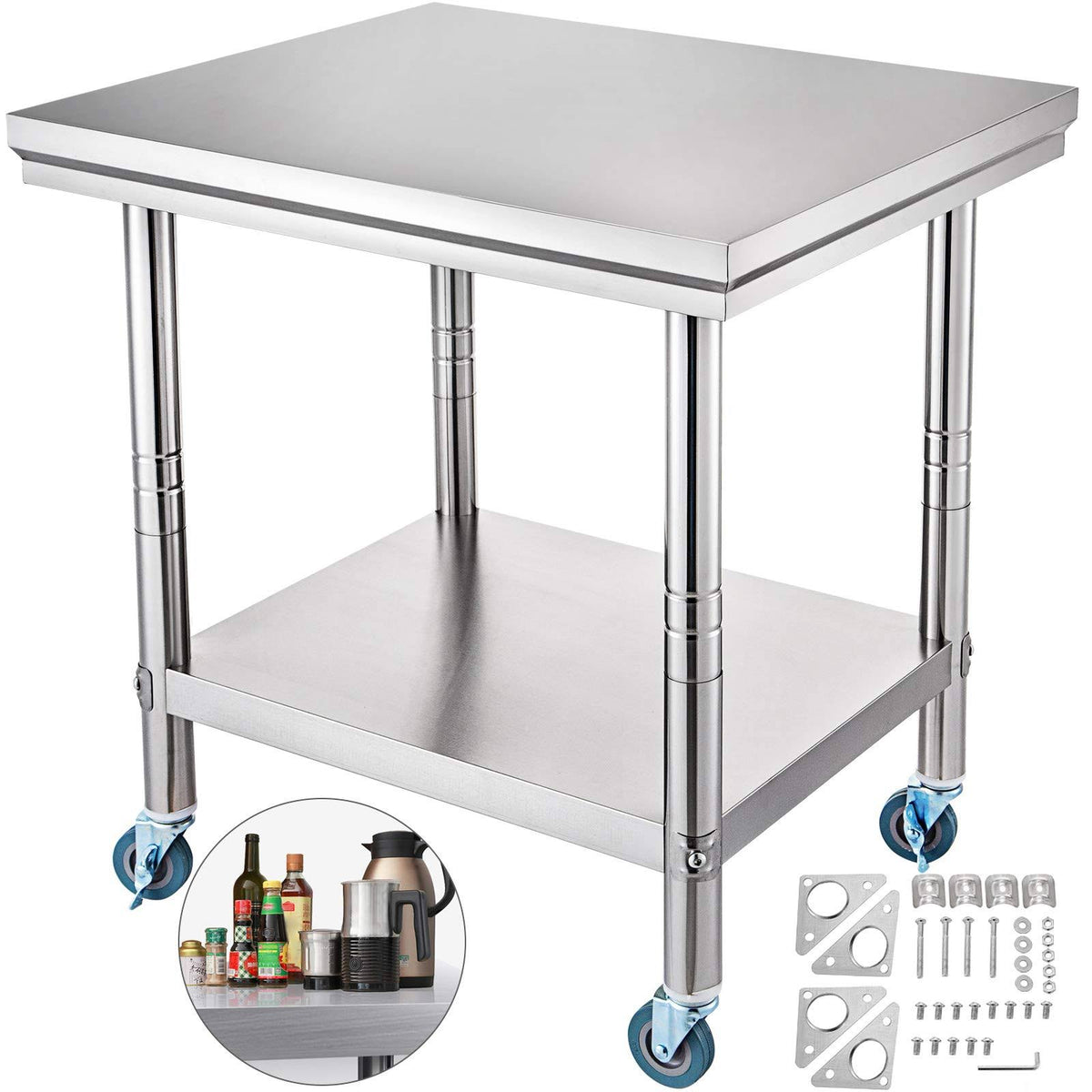 30x22x24x22 Rolling Stainless Steel Top Kitchen Work Table Cart with Casters M14548