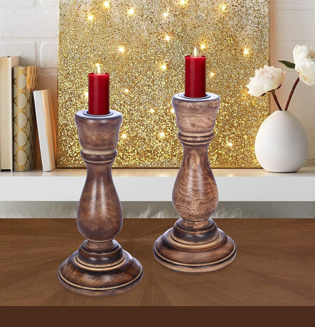 White Wooden Candle Holder Set of 2 M685