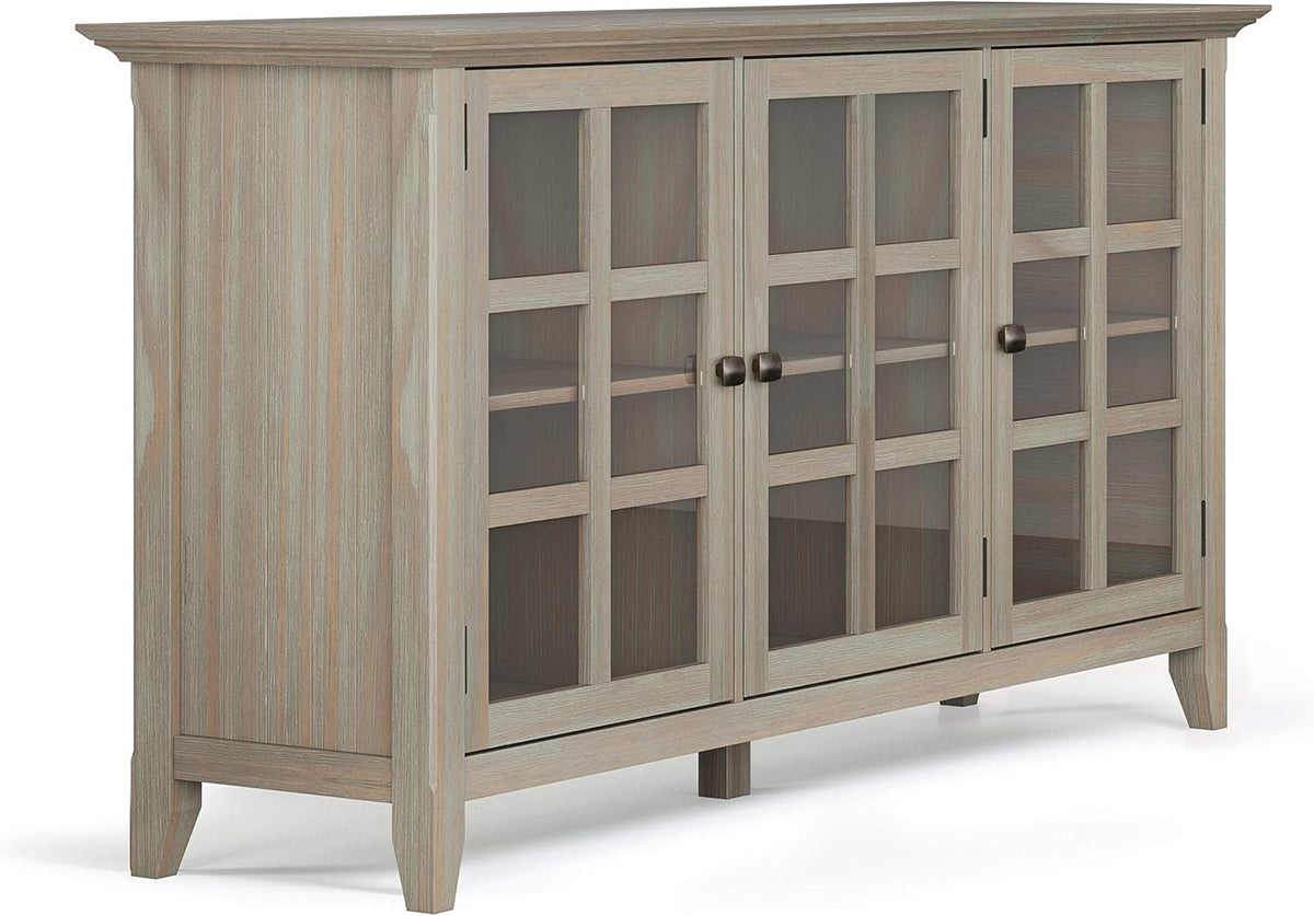 62 inch Wide Rustic Storage Cabinet with 3 Tempered Glass Doors B2977