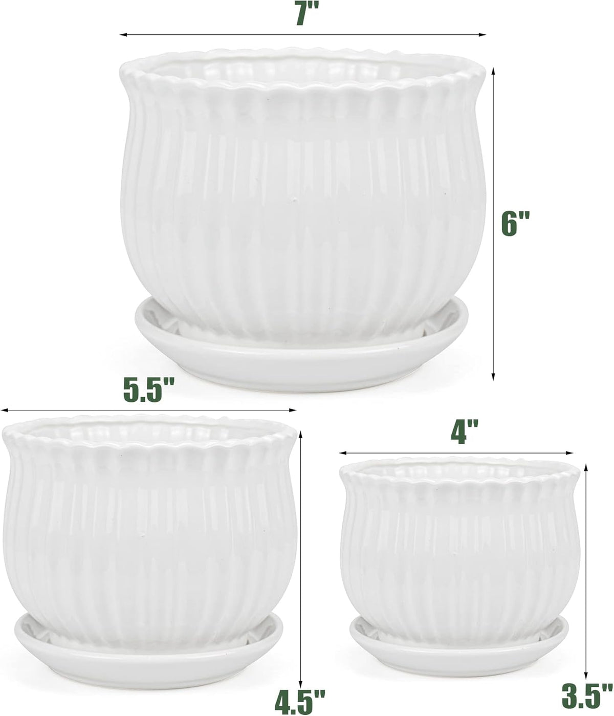 Ceramic Flower Plant Pots with Saucer, Set of 3 in Different Sizes A501319