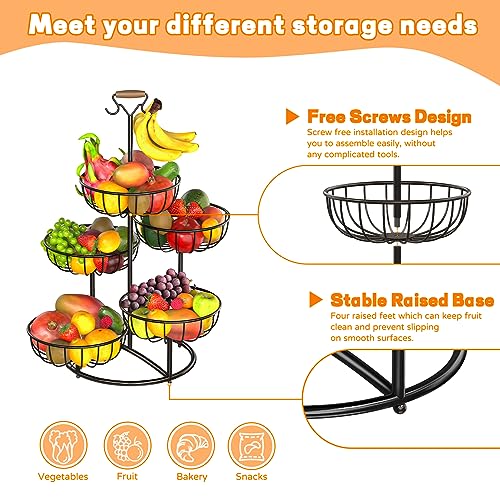 Black Metal Wire 5 Tier Fruit Basket with Banana Hanger X8729