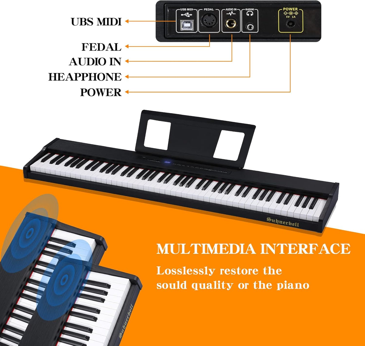 88 Key Semi-Weighted Portable Digital Piano with Sustain Pedal T1514