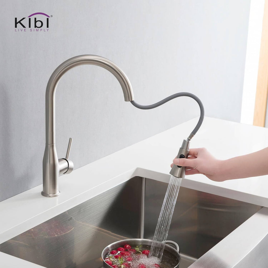 Chrome Pull Out Single Level Kitchen Faucet with Sprayer and Soap Dispenser X481