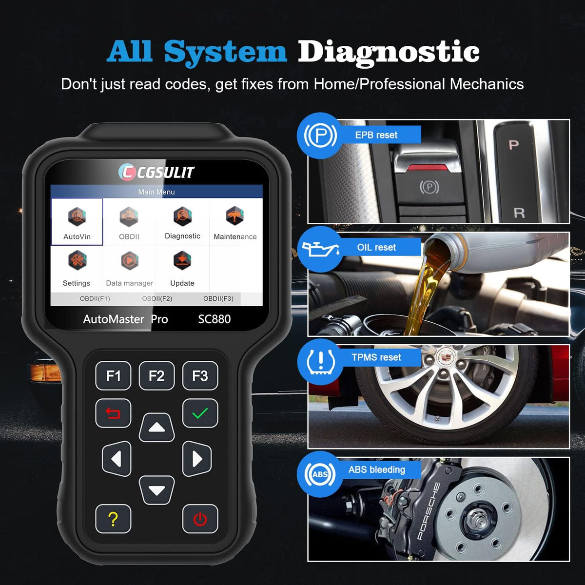 OBD2 Diagnostic Scanner with EPB ABS SAS SRS Reset V348