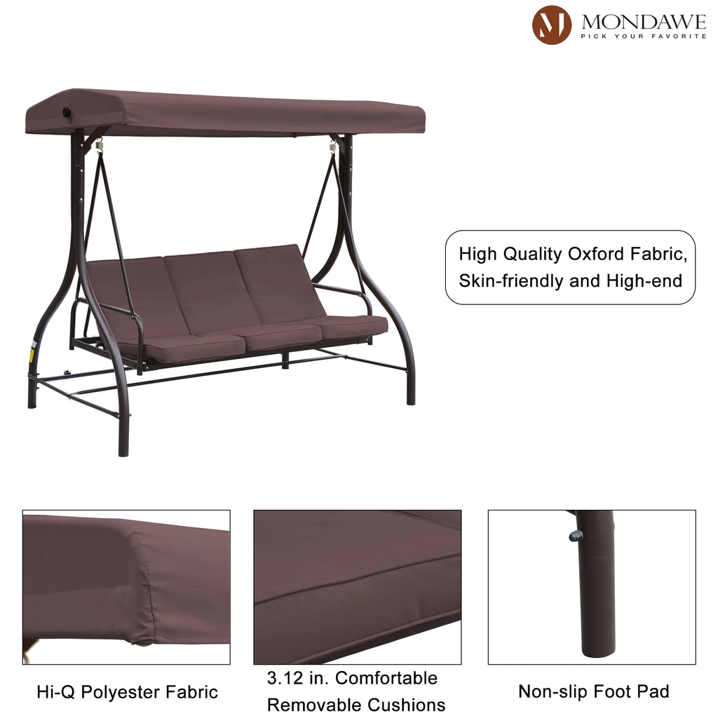 Outdoor Patio Swing Chair with Canopy and Removable Cushion, 3 Seater Q308644
