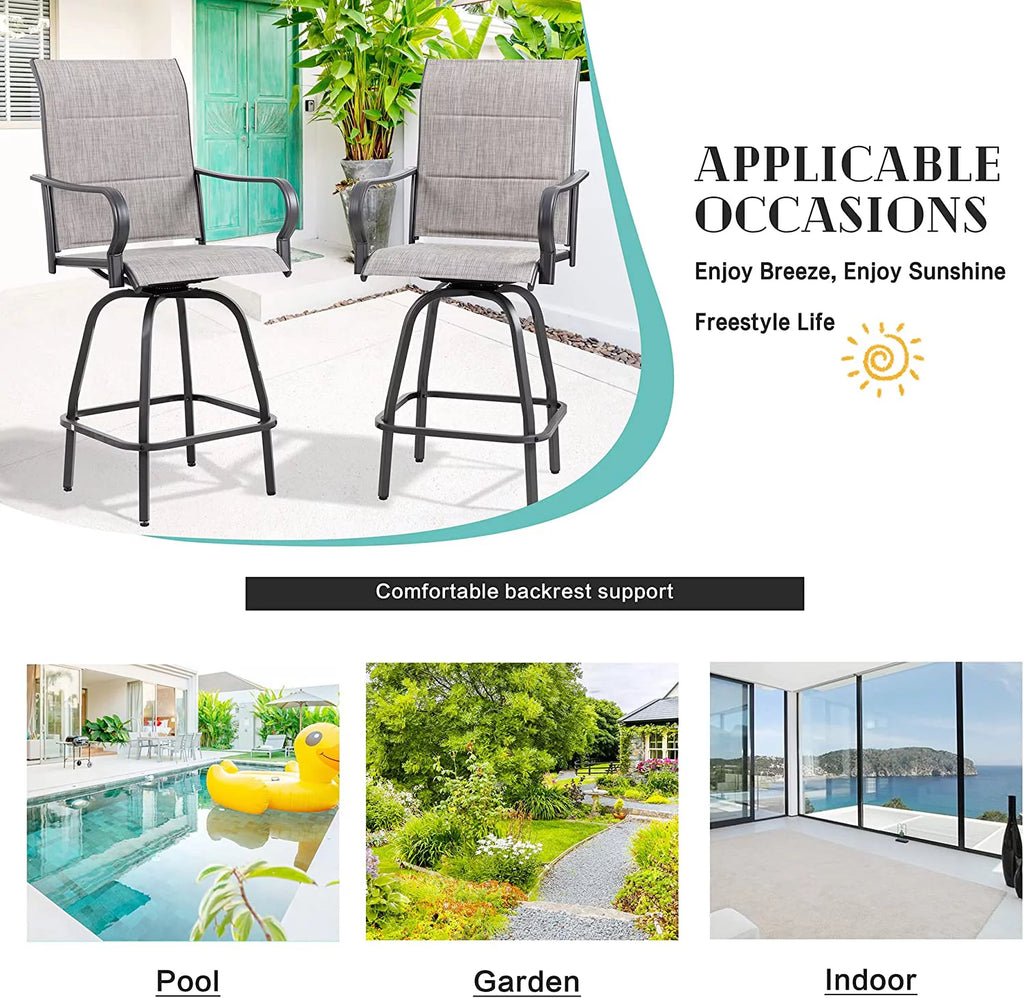 4 Pieces Gray Sling Outdoor Swivel Bar Stools U218284