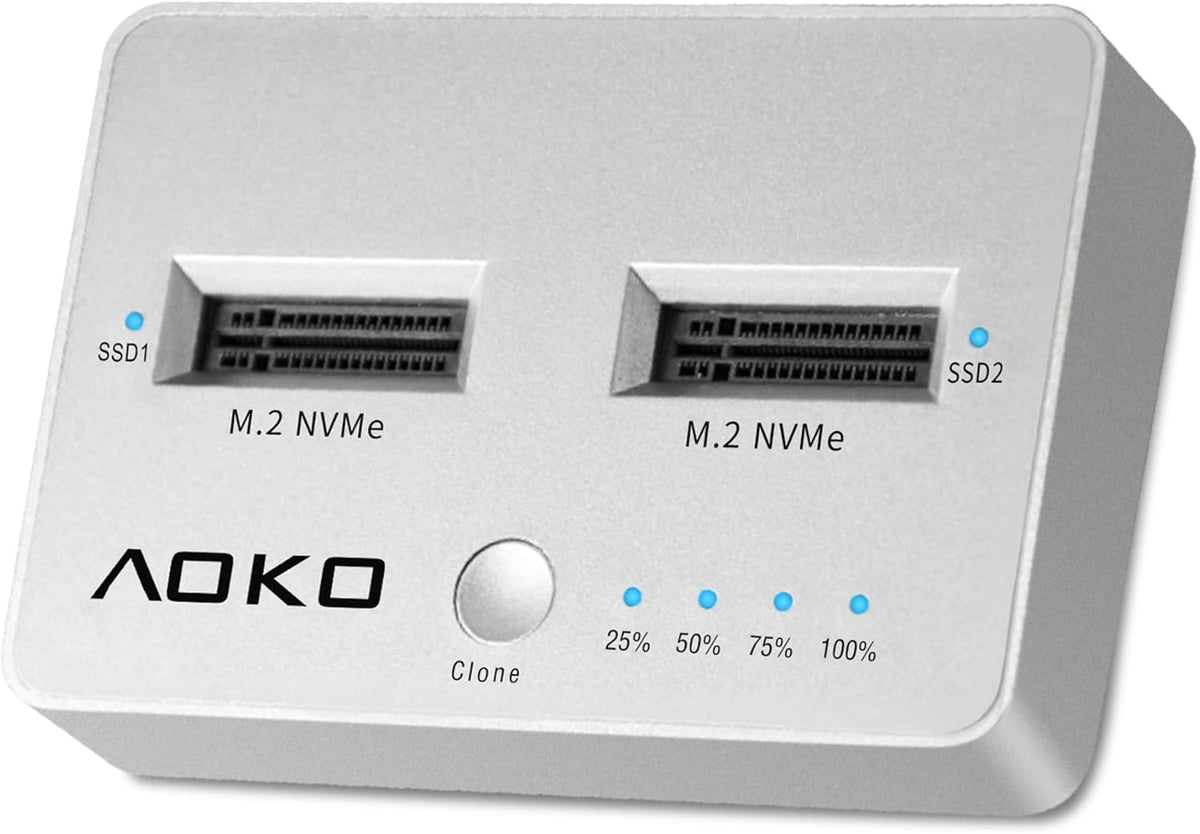 NVMe Dual-Bay Docking Station Clone Duplicator, USB C 3.2 Vertical External M.2 NVMe SSD Enclosure F6967