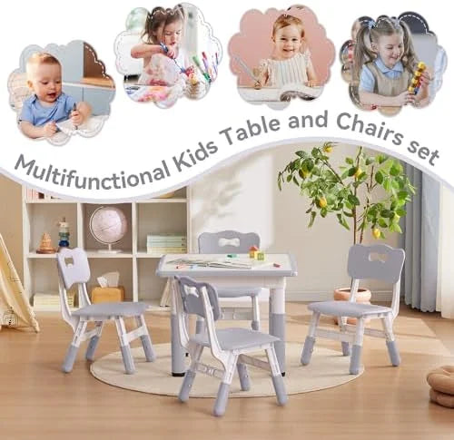 Height Adjustable Toddler Table and Chairs Set with 2 Seats D13942