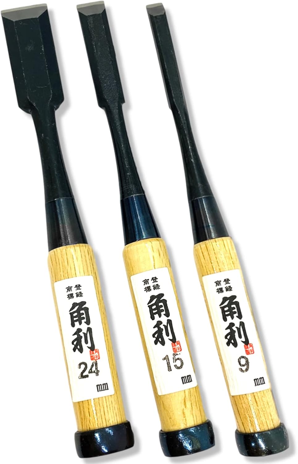 Japanese Wood Chisel Set 3 Piece Carbon Steel White Oak Handle V987658