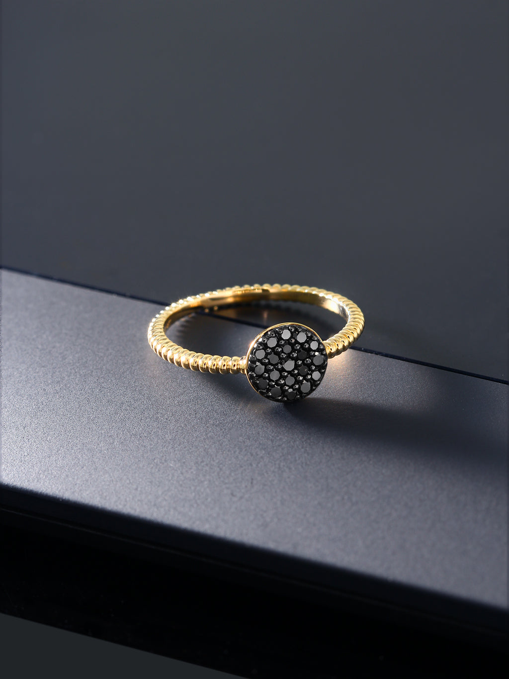 14K Solid Yellow Gold Black Diamond Ring W6425
