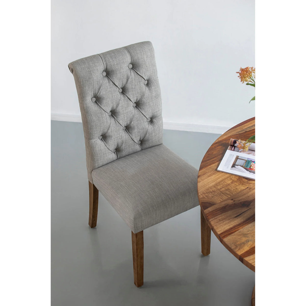Gray Tufted Back Wooden Dining Chairs with Soft Cushion T144