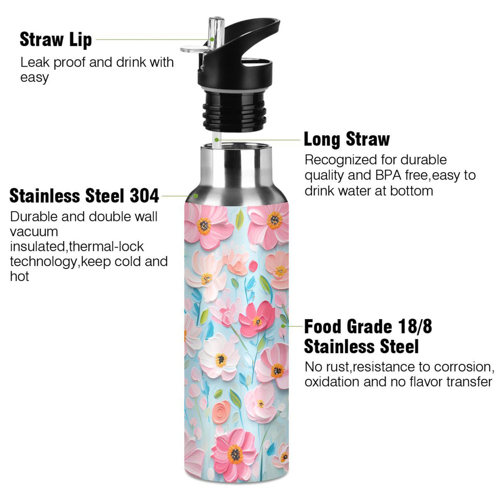 20 oz Insulated Stainless Steel Water Bottle with Straw Lid G9681