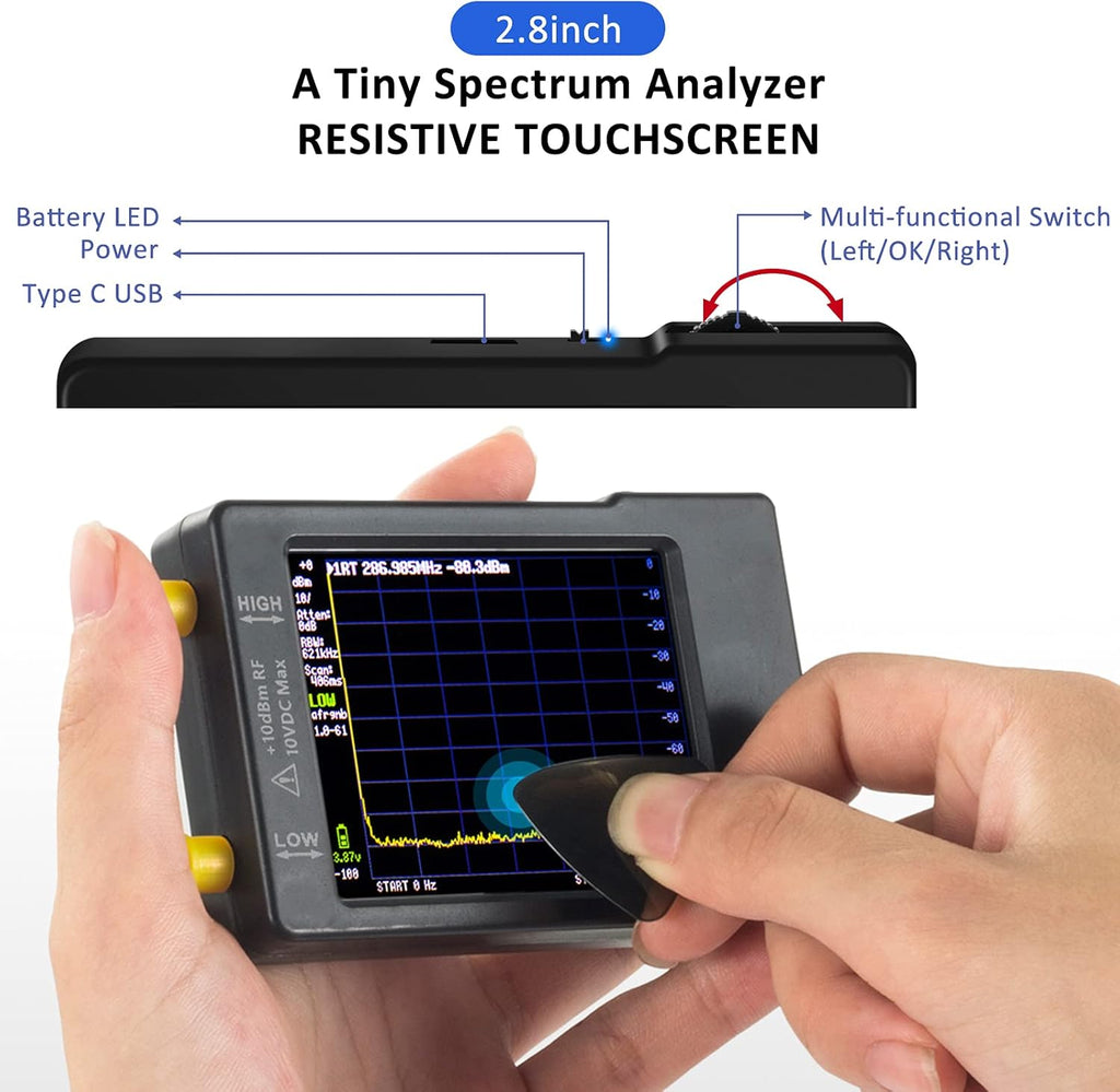 Portable Handheld Spectrum Analyzer with Antenna Cables & Attenuator 0.1MHZ-960MHz 2.8'' Touchscreen F44434