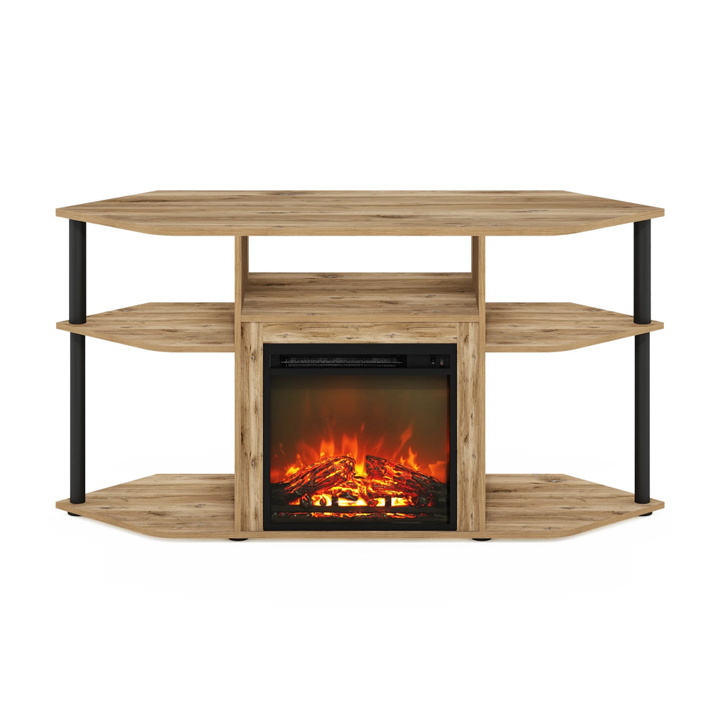 Flagstaff Oak/Black Corner Fireplace TV Entertainment Center for TV up to 55 Inch O705
