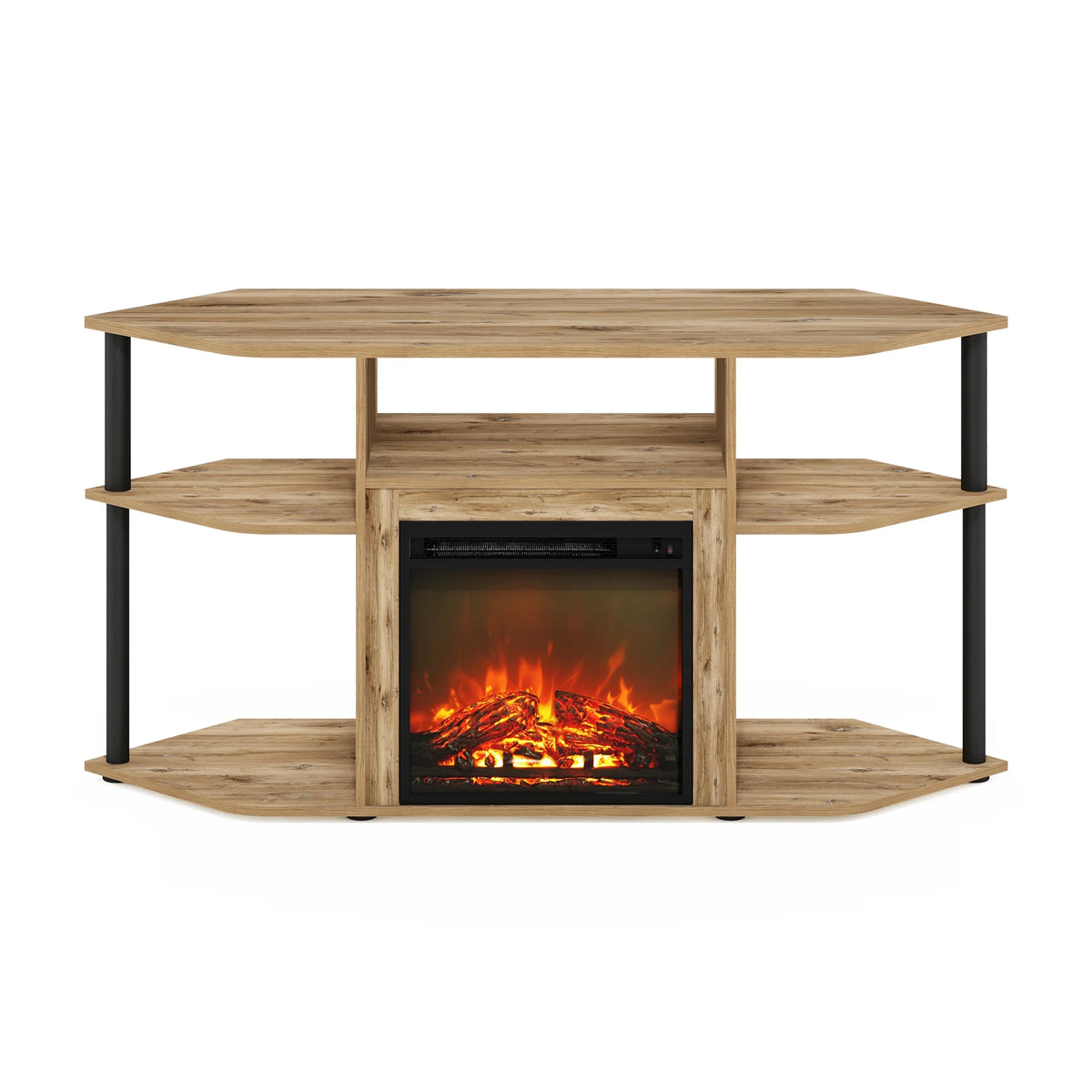 Flagstaff Oak/Black Corner Fireplace TV Entertainment Center for TV up to 55 Inch O705