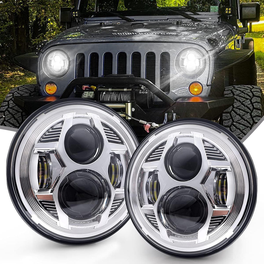 7 Inch Red Round LED Headlights T548