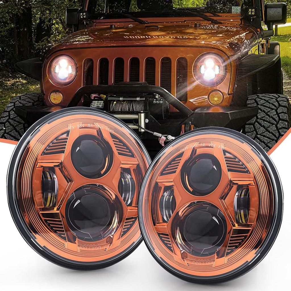 7 Inch Red Round LED Headlights T548