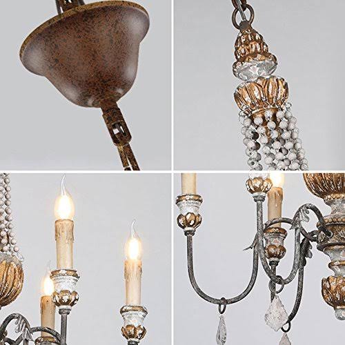 Retro Rustic 6-Light Wood Metal Crystal Chandelier T202659