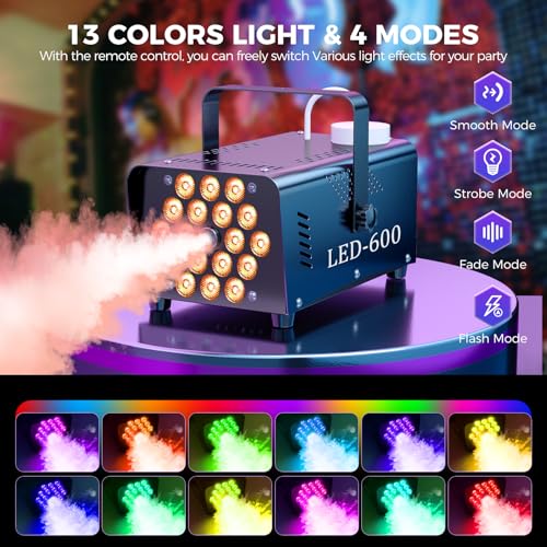 600W 2500CFM Fog Machine with 18 LED Lights and Wireless Remote Control B382723