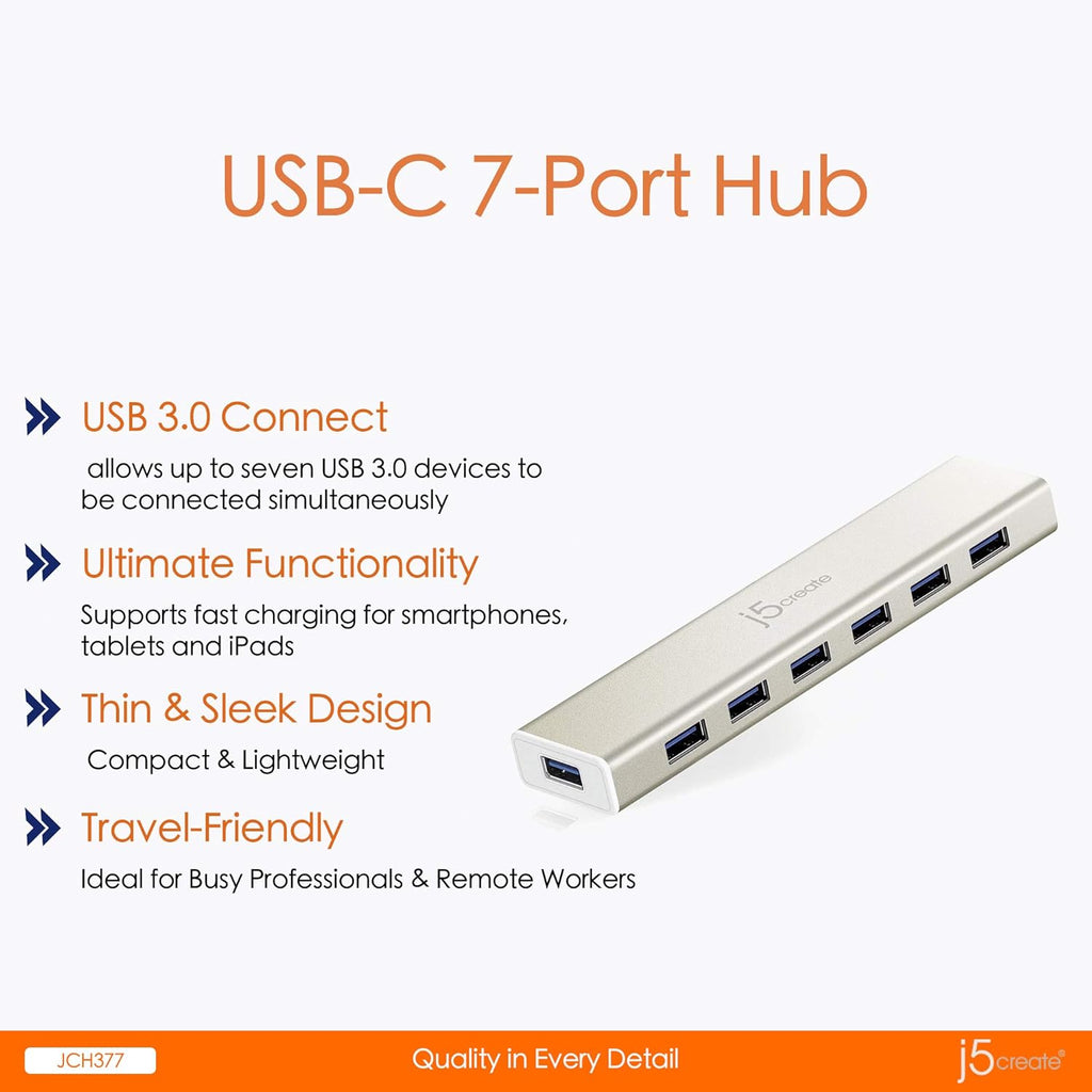 USB Type-C to 7-Port USB 3.0 Data Hub with 3 ft Extended Cable W98239