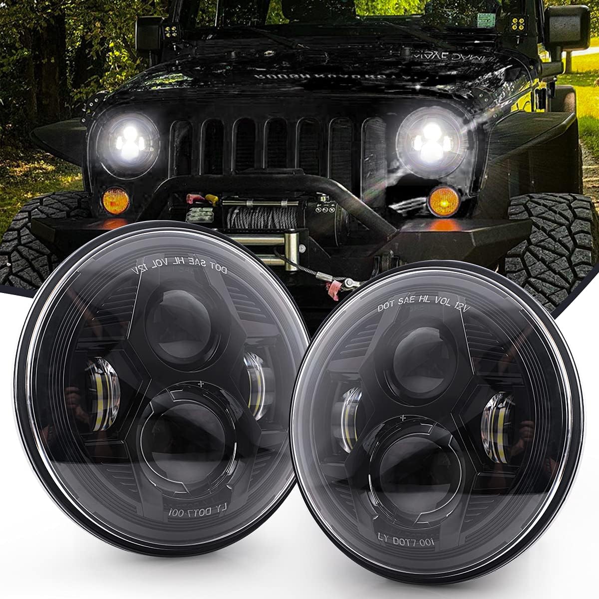7 Inch Red Round LED Headlights T548