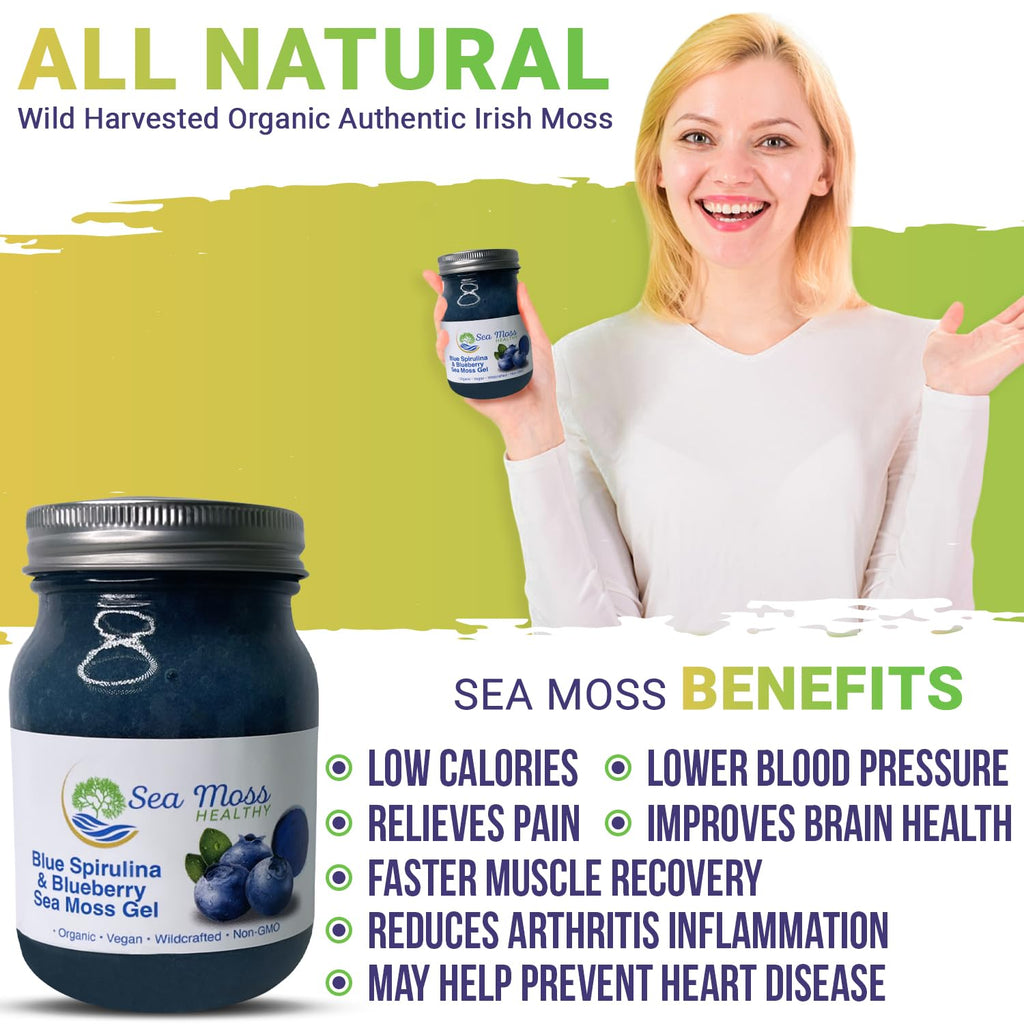 Blue Spirulina Blueberry Sea Moss Gel, 16 oz O5568