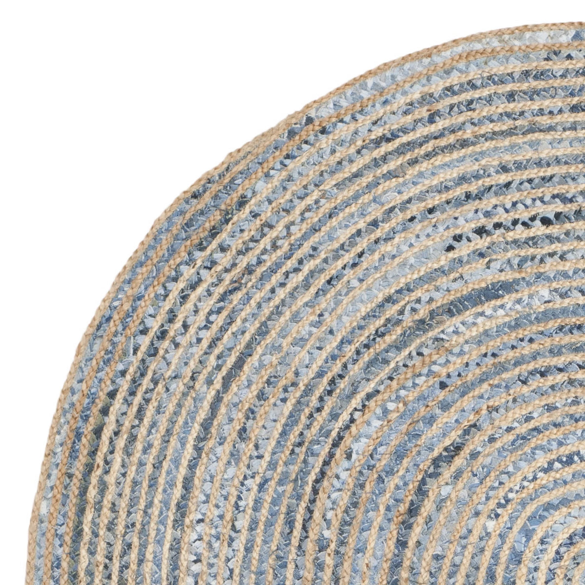 6' x 6' Round Natural Blue Braided Striped Jute Area Rug Q962091