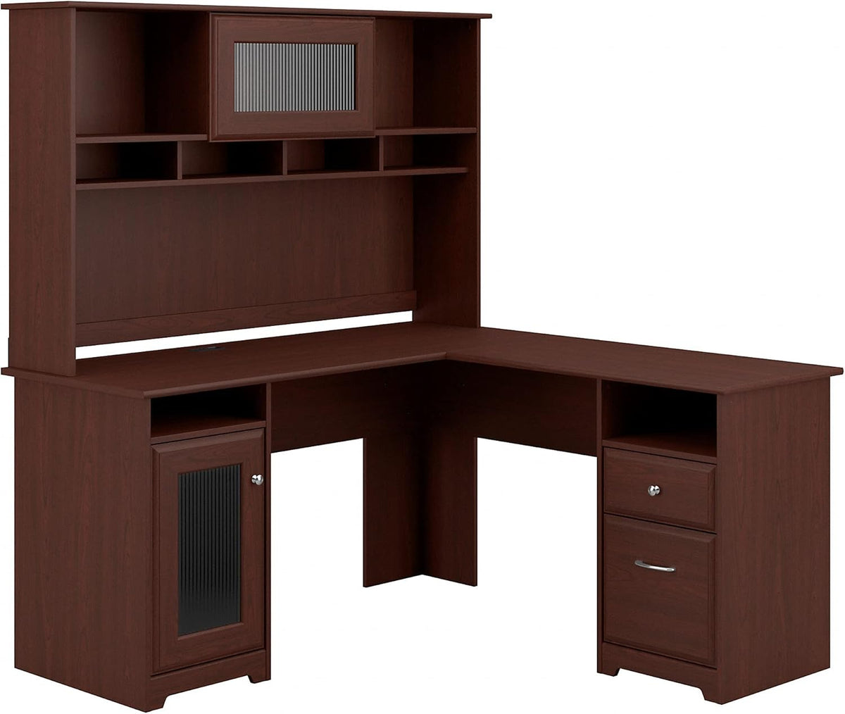 L Shaped Desk with Hutch in Espresso Oak T981002