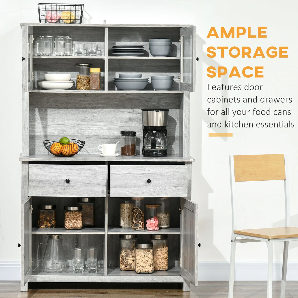 Ash Grey Kitchen Buffet with Hutch and Framed Glass Doors C5445