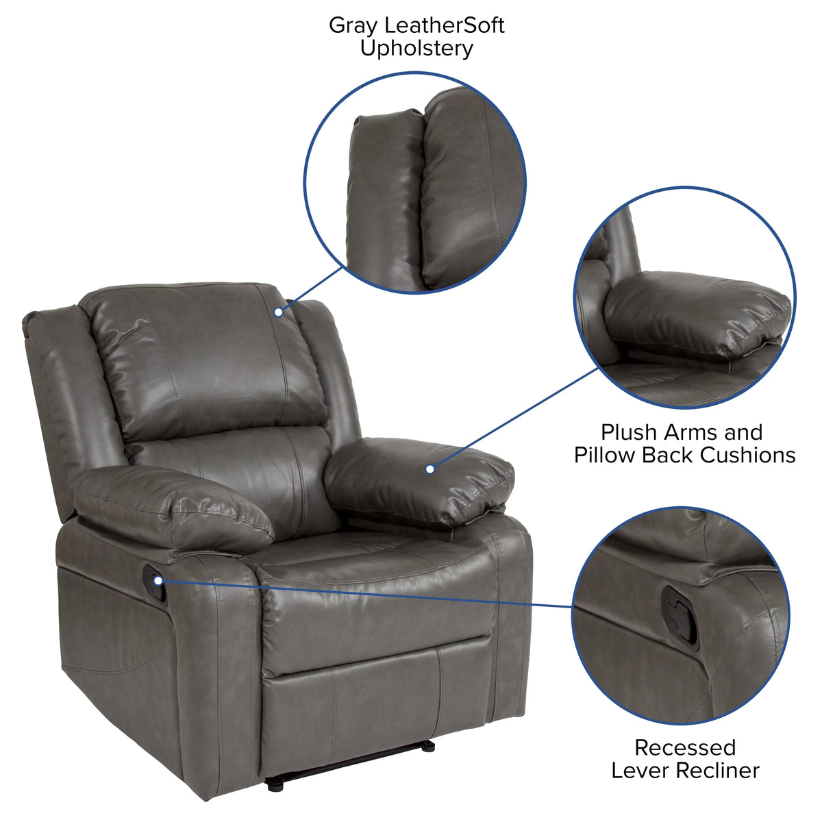 Gray LeatherSoft Recliner D828