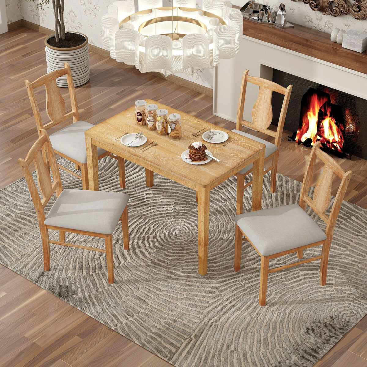 5pc Wooden Dining Set Table Chairs Bench Y3412