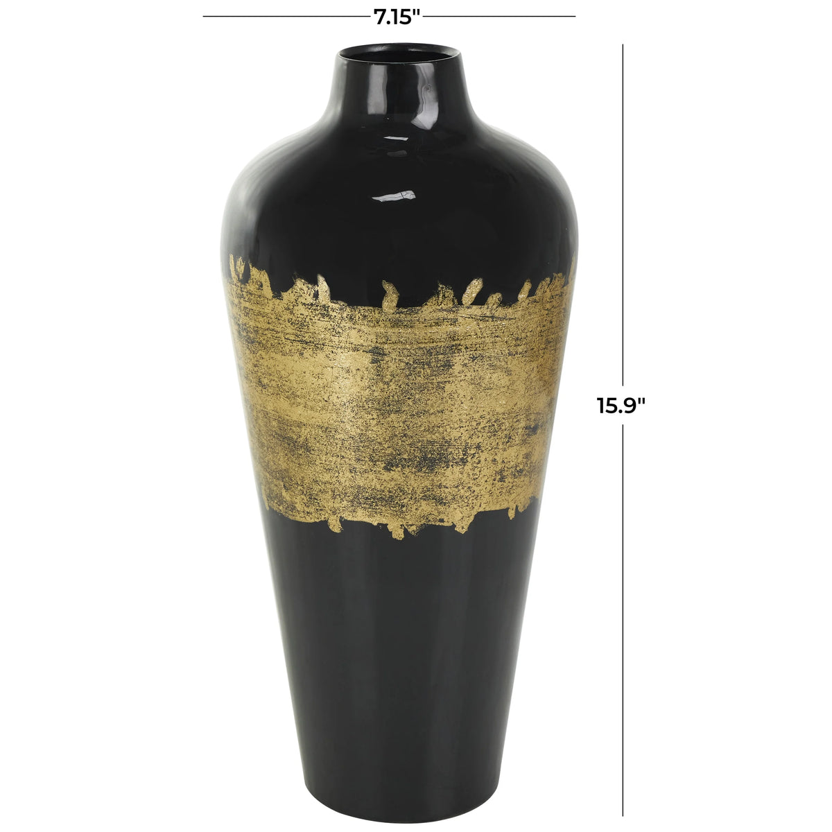 16" Abstract Black Metal Vase with Gold Detailing E87490