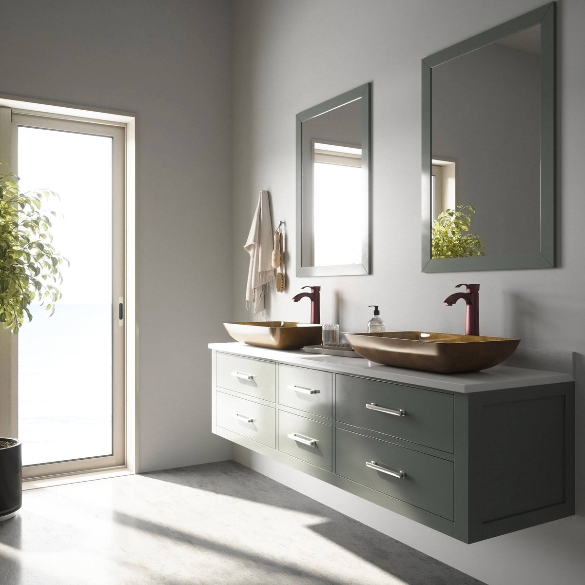 Bronze Rectangular Vessel Bathroom Sink with Faucet K97648