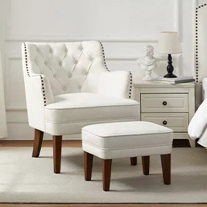 Beige Accent Chair with Ottoman Set Y478