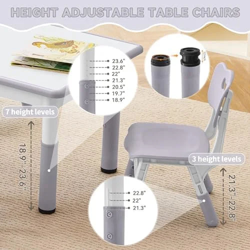 Height Adjustable Toddler Table and Chairs Set with 2 Seats D13942