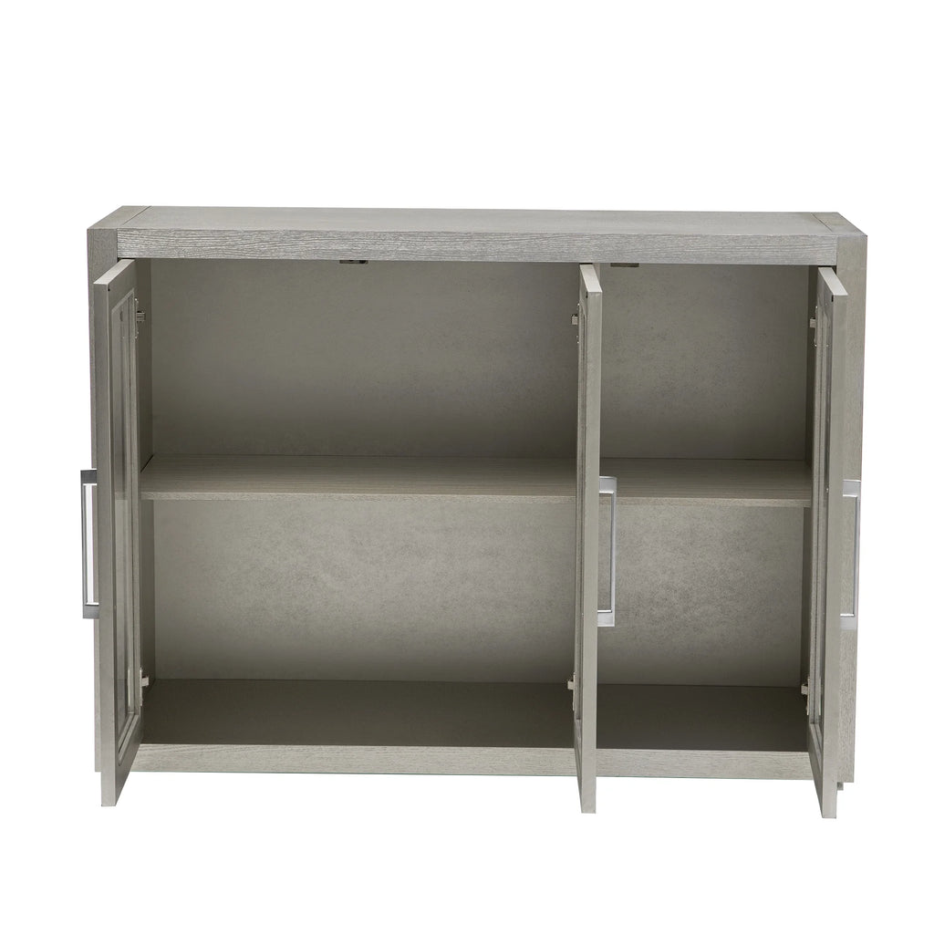 Wood Storage Cabinet with Three Tempered Glass Doors and Adjustable Shelf J703772