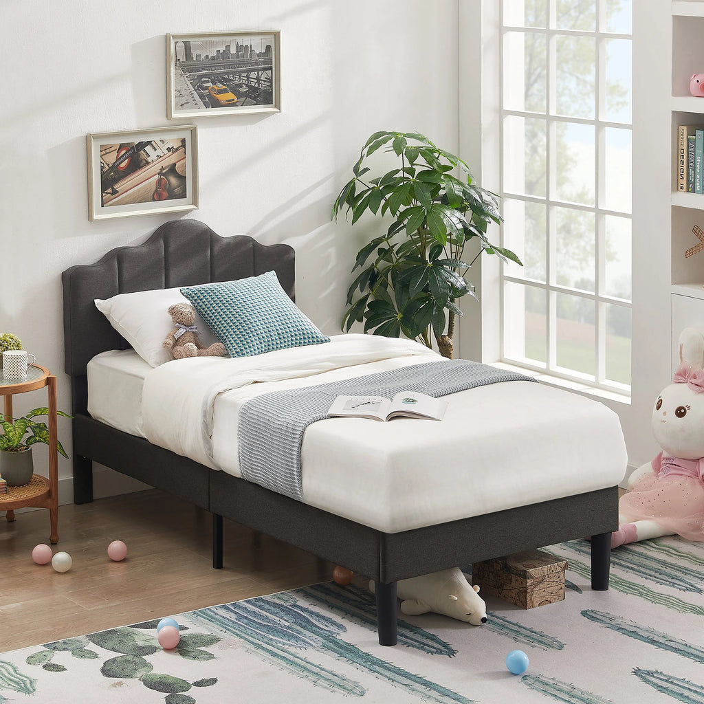 Twin Size Upholstered Platform Bed Frame Dark Grey J896918